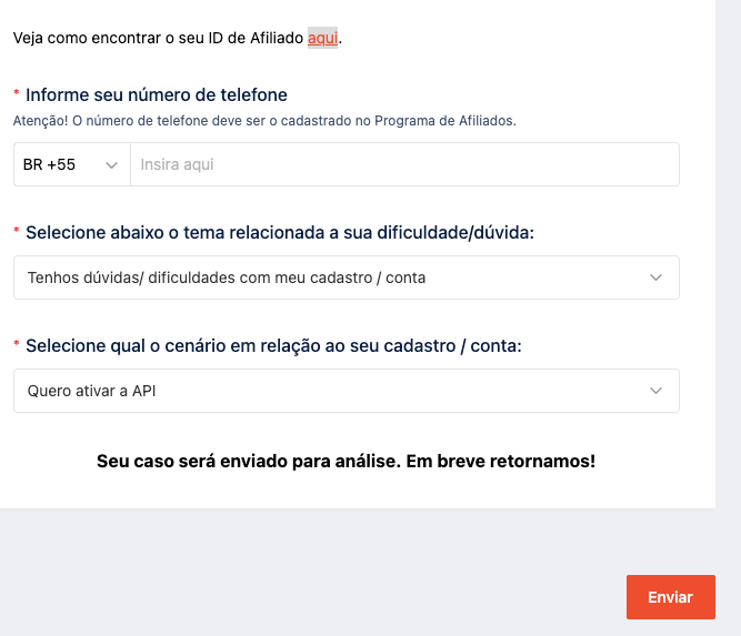 Últimas três perguntas do formulário e o botão Enviar